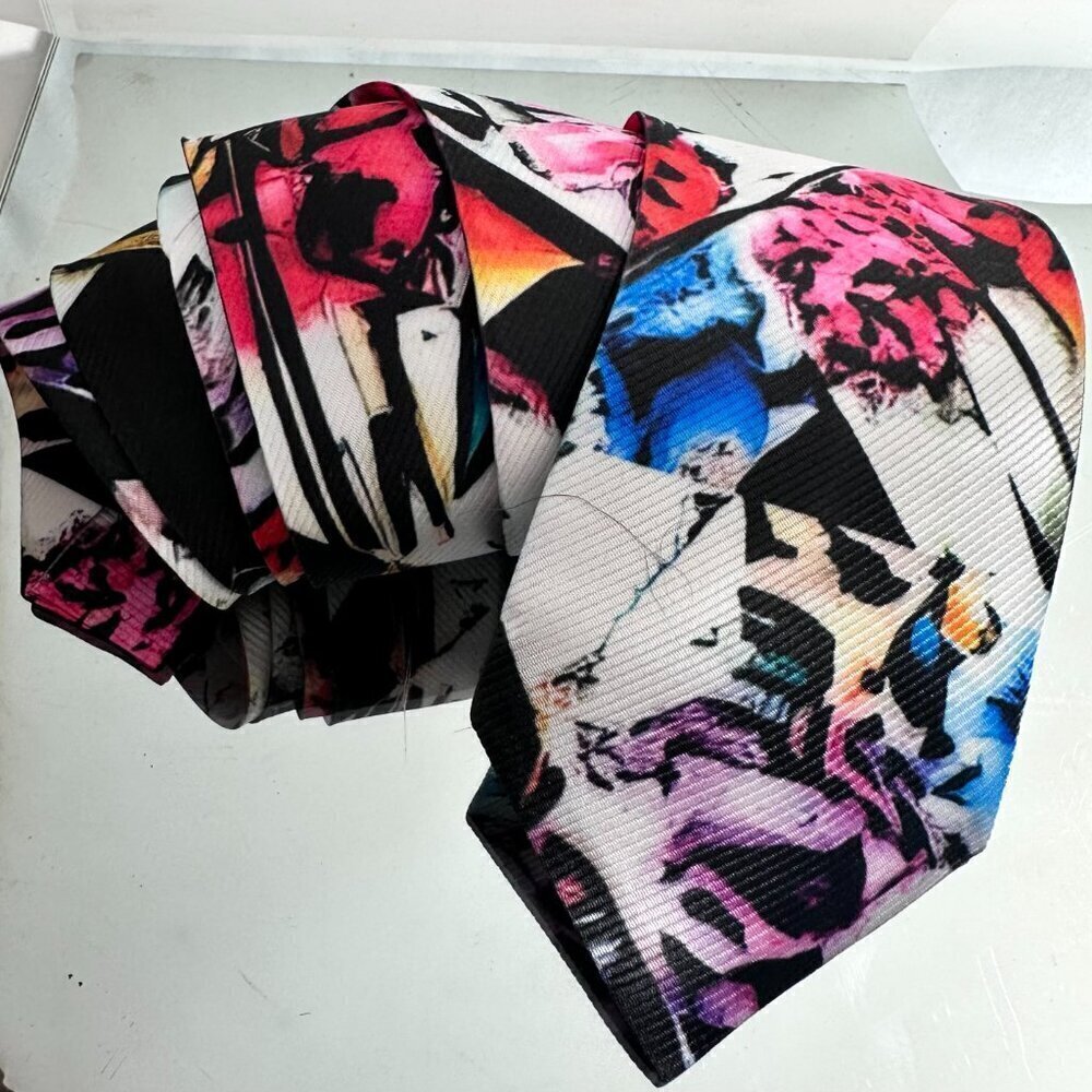 Floral Baroque Abstract Designer Menswear Tie Necktie Pink Black Lavender Rococo - Picture 3 of 9